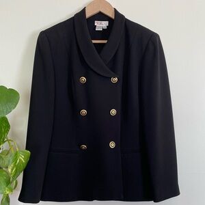 Vintage Talbots Black Double-Breasted Blazer with Gold Buttons Size 4